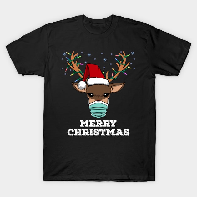 Merry Christmas 2020 Reindeer Face Mask Quarantine T-Shirt by MGO Design